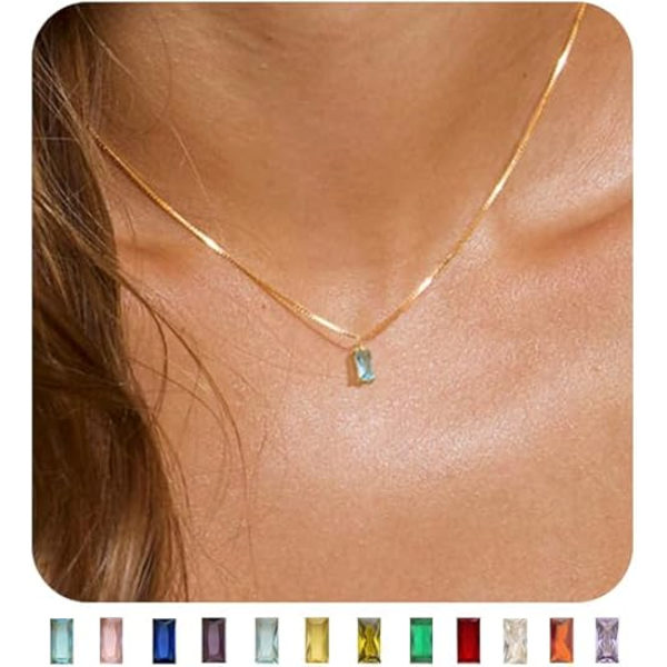 Diamanthalsband för kvinnor 14K Smaragd Födelsedagsstein Halsband för kvinnor MÖDRAR Smalt Guldhalsband Hänge Halsband Födelsedagspresenter Mars ljusblå