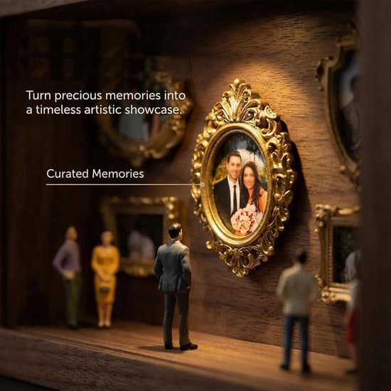 DIY Shadow Box - 25.5 x 25.5 cm - Mini Photo Frame with LED - DIY Mini Museum Silhouette Box - Complete Set with 8 Miniature Figures & 8 Gold Frames