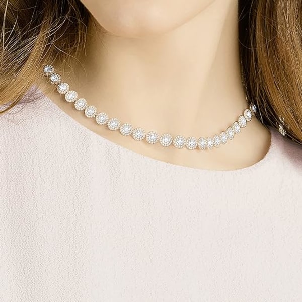 Retro glänsande rund knapp diamant halsband personlighet hel diamant rund kristall kvinnlig halsband