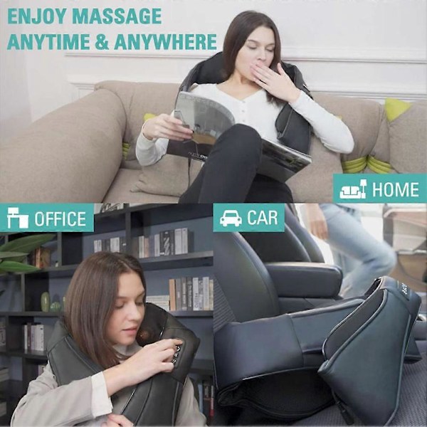 2025 Nakke- & Ryg Shiatsu Massager med Varme til Hjemmekontor & Bilbrug - Elektrisk Massagepude 3D Æltning til Muskel Smertelindring Black Gray US plug