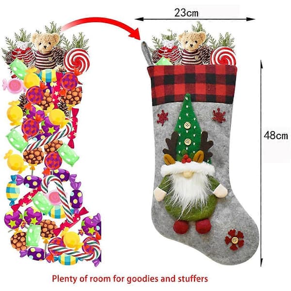 Julestrømpe 48 cm 3D Nisse Julestrømper til Pejs Ophæng Julepynt Grå