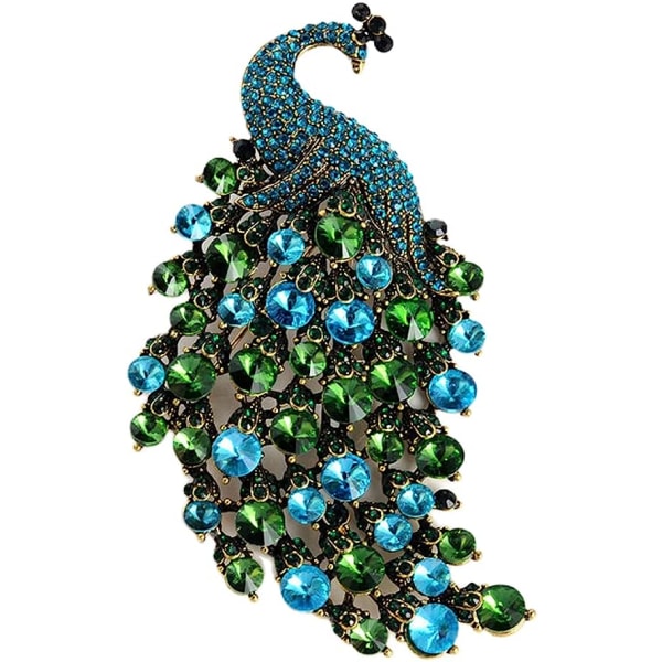 Rhinestone Peacock Broschnål för Kvinnor Flickor Mode Utsökt Överdriven Stor Kristall Fågel Djur Broscher Lapel Pins Elegant klänning Tillbehör