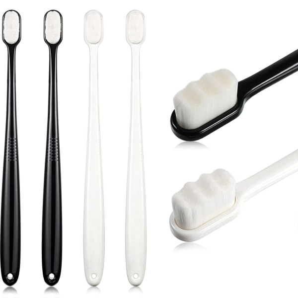 4 bitar extra mjuka tandborstar 20000 borsttandborste Micro Nano Manuell tandborste för ömtåligt tandkött Vuxna Barn Barn (svart, vit)