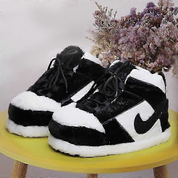 Sneakers-liknande Plyschtofflor Kreativ Inpackning Fuzzy Varma Vinter Inomhus Tofflor Bomullsskor Gray