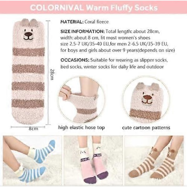 colornival Fluffy Socks Julesokker Hyggelige Hjemmesko Termiske Sengesokker Søde Varme Behagelige Vintersovesokker Multipack Fuzzy Fleece Sokker til Kvinder