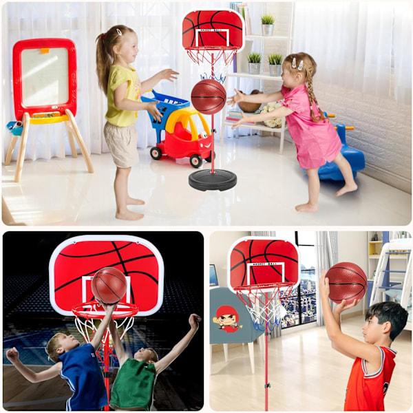 Basketbollkorg Barn Utomhus Basketbollkorg med 2 Basketbollar och 1 Pump, Höjdjusterbar, Lämplig för Inomhus- och Utomhusbasketbollkorgar