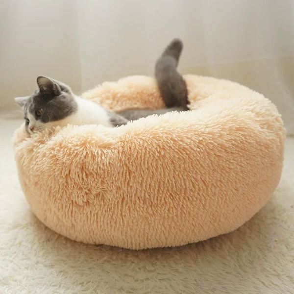 Queta Kattsäng, Vacker Djursäng, Liten Hundbädd Husdjursbädd Plysch Mjuk Rund Kattsäng (50cm) light brown Diameter 50 cm