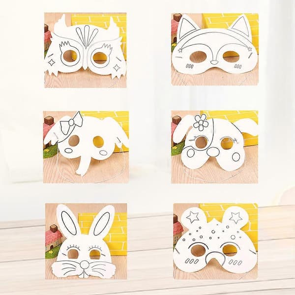 24 stk. dyremaske blank DIY-håndværk til børn hvide papirmasker sæt
