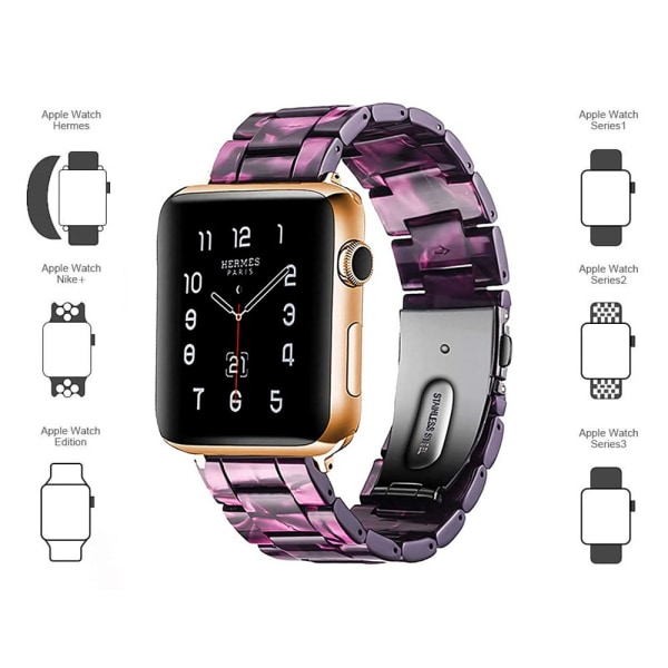 Yhteensopiva Apple Watch -rannekkeiden kanssa 38-40mm/42-44mm sarja 5/4/3/2/1, ohut hartsiranneke -42-44mm-violetti valo