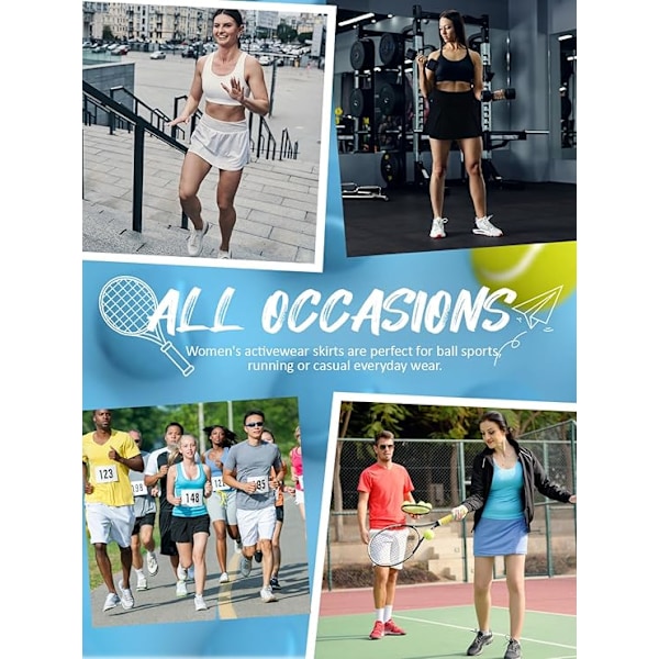 Tennisnederdel til kvinder med shorts, lommer, golfshorts, elastisk talje, træningsnederdele til kvinder, atletiske nederdele til sport, træning, løb White L