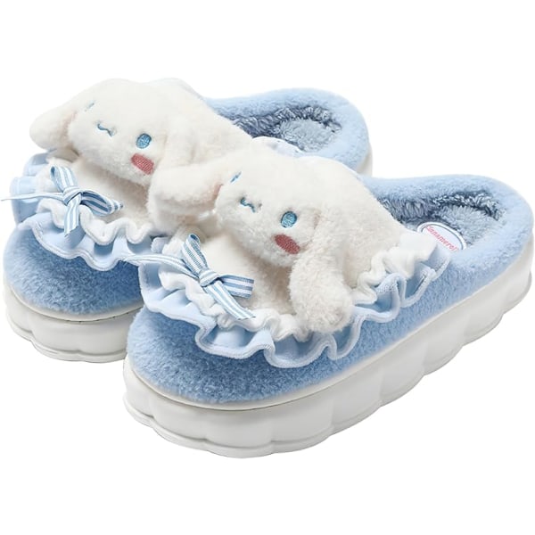 Kawaii Tofflor Söta Furry Slides - Cartoon Womens Four Seasons Hemma Bomullstofflor Hem Skor För Dam Blå yugui hundskor innerlängd 25cm