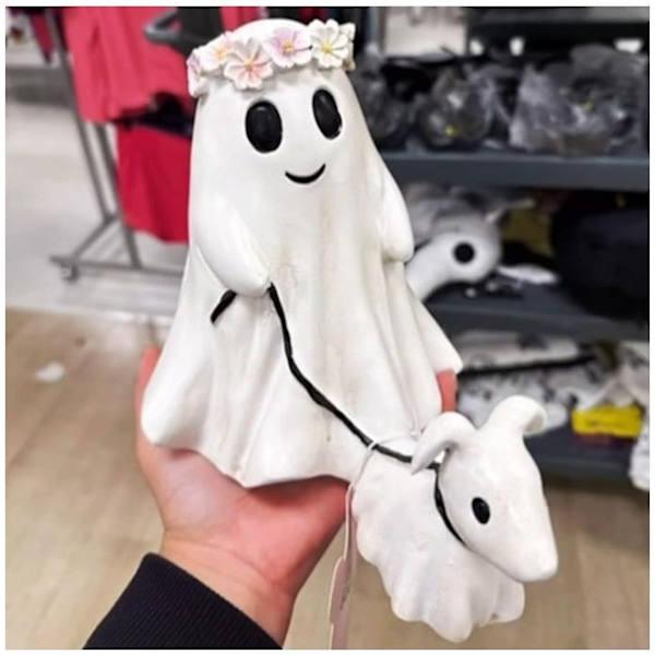 2 kpl kummituskoiran kävelypatsaita, halloween-kummituskoiran patsaiden koristeet, kummitus kävelee kummituskoiranpennun kanssa söpöjä kummituskoristeita L:25cm*20cm