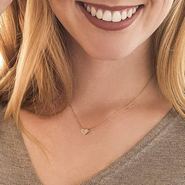 Hjärtformad Initialhalsband - 14K Guldfyllt Hjärta Hänge Bokstav Alfabetiskt Halsband Miniatyr Initial Halsband för Kvinnor Barn Hjärtformad Initial Halsband -A