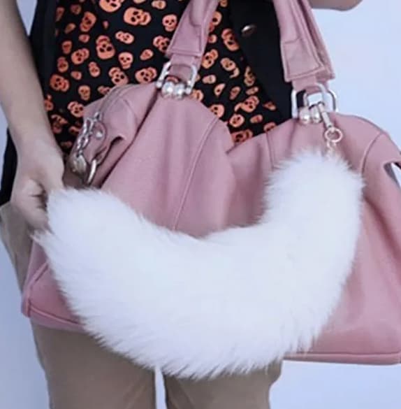 Plush Fox Tail Keychain, Fluffy Animal Tail Keychain, 40cm Animal Tail - White Fox Tail White white