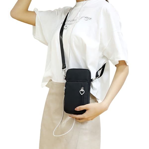Mobile Phone Bag with Shoulder Strap - Handbag Svart black