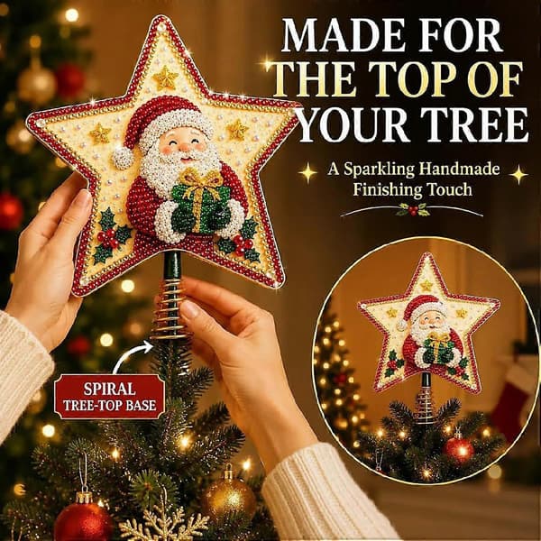 DIY-kreativt sæt til julestjernetopper, perleperle-diamantmaleri-stjerne, glitrende ædelstens-kunst-sæt til voksne, festlig juletræstoppynt E