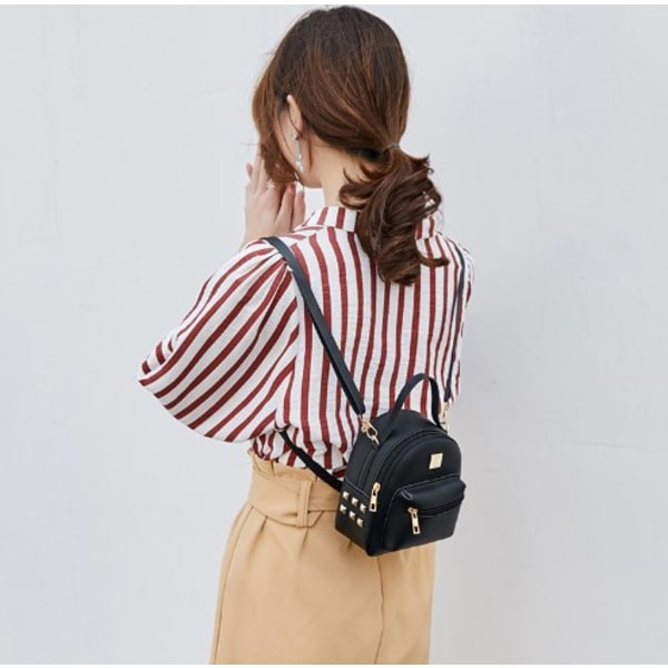 Women's Backpack PU Detachable Shoulder Strap Lightweight Practical Mini Women's Small Backpack with Handle Black Free Size