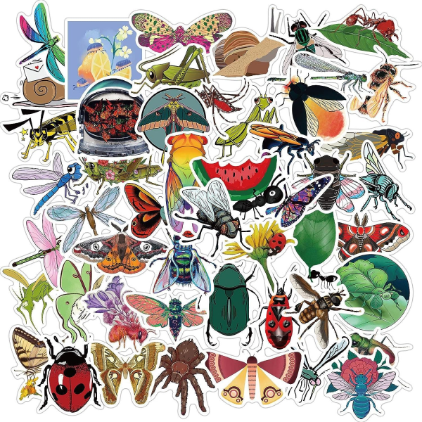 50 st Naturliga insektsdekaler Vattenflaska Hydroflask Skateboard Bärbar dator Vattentät Butterfly Bee Beetle Dragonfly Vinyldekalpaket Dekal