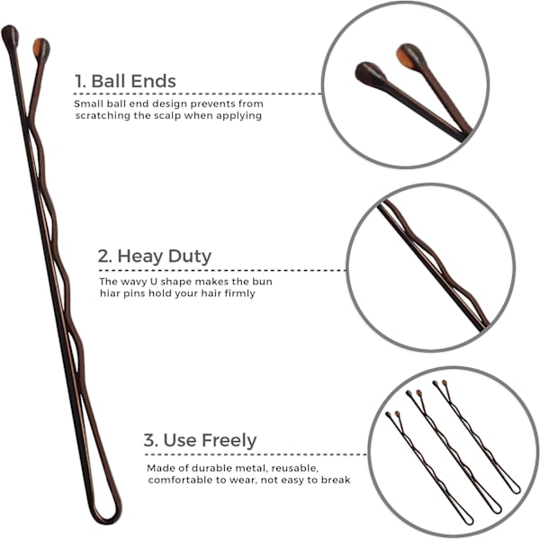 Ruskeat hiusneulat 100 kpl Ruskeat Bobby-neulat Grips Kirby Grips Hiusneulat Sämpylöille, Sämpyläneulat Laatikolla Loistavat Hiusneulat Paksulle Hiukselle Bobby Brown (5cm)