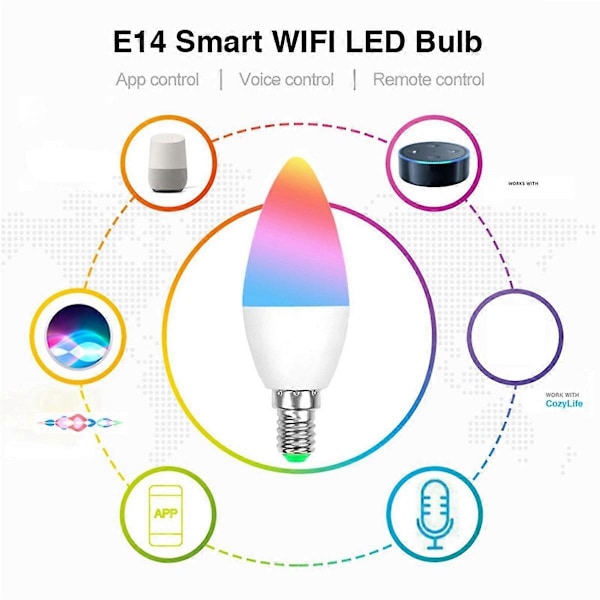 Älykäs kynttilävalo WIFI-kaukosäädin Etätuki Alexa-ääniohjaus RGBCW Langaton pöytävalaisin E14 Piikkikanta