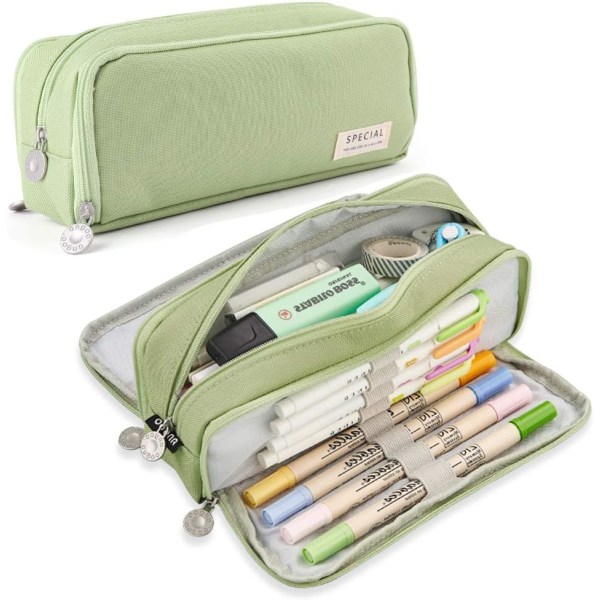 Large Pencil Case 8 Compartments Pencil Pouch Big Capacity Pencil Bag Oxford Storage Pen Bag Cosmetic Makeup Pouch for Women-Green