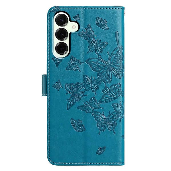 Compatible Case for Samsung Galaxy S25 FE Butterfly Printed Wallet Stand PU Leather Flip Phone Case with Strap Blue