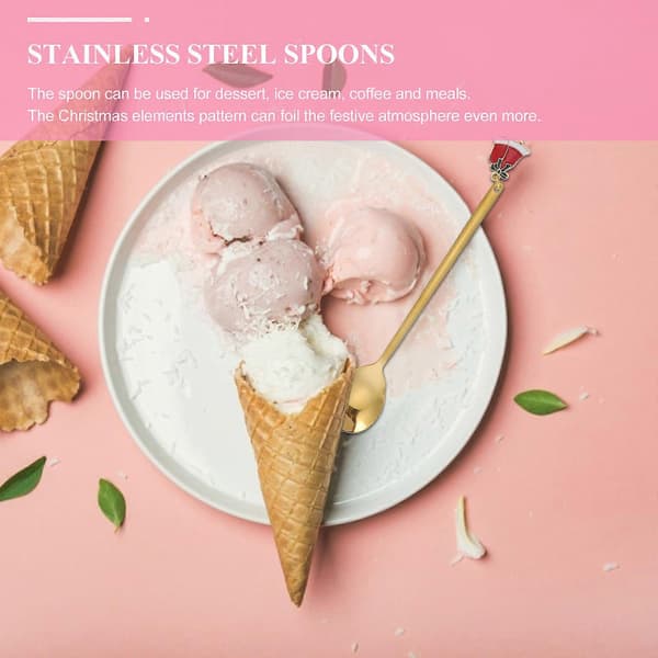 Dessertske i rustfrit stål, røreske, 12 stk. julesæt med vedhæng