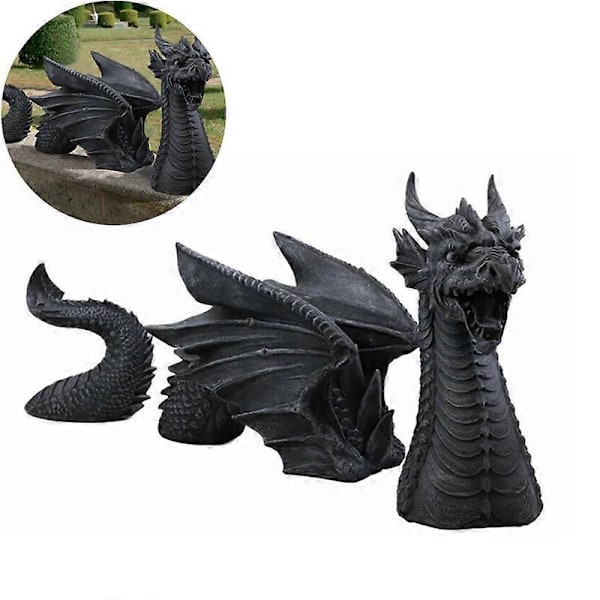 Flygende drage statue med vinger hagekunst harpiks håndverk ornamenter landskapsforming hage statue Black