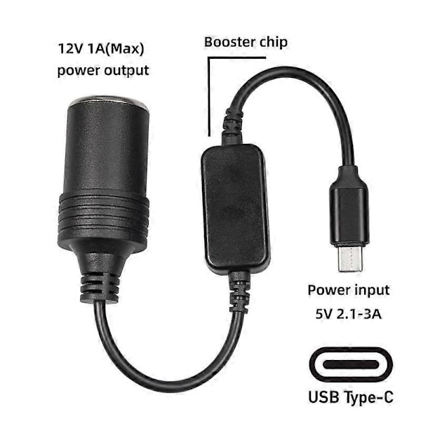 1 st USB-C 5V till 12V Tändaruttag USB Han till Hon Tändaradapter Konverterare Bilde elektronik AC