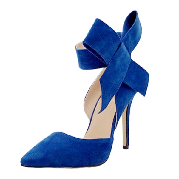 Damesandaler Hæler Mote Side Sløyfe Design Spiss Tå Stiletthæler for Kvinner Blue 36