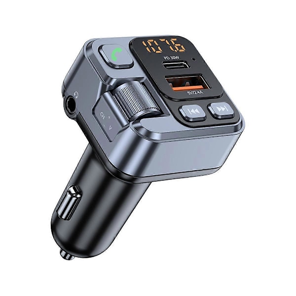 Auton FM-lähetin Modulaattori Bluetooth Auto MP3-soitin AUX Äänivastaanotin USB Type C PD30W Autolaturi