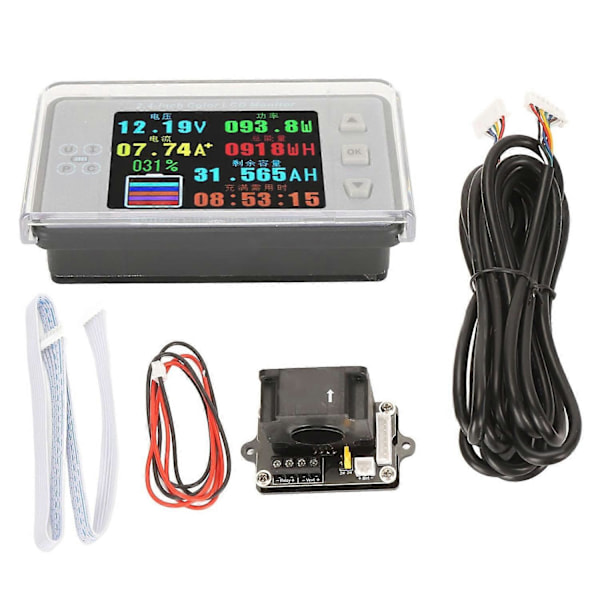 Batterikapasitet Coulomb Meter Bluetooth Spenning Strøm Temp Monitor 120V 50A med 3 meter Forlengelse