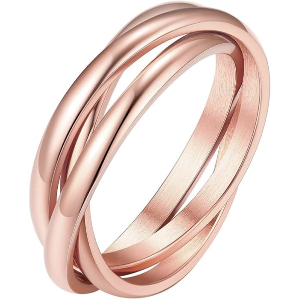 18K forgylt sammenlåsende rullende fidget-ring for angst for kvinner og menn, rustfritt stål/trefarget/regnbue/roségull/svart/gull stablet ring（6）