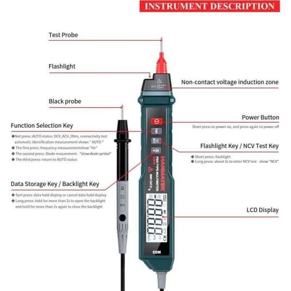 HANMATEK DM10 TRMS Digital Multimeter, AC/DC Strøm/Spænding Automatisk Multimetertester 4000