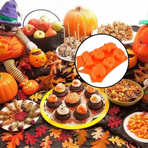 6-lokeroinen Halloween-karkki-jääpalamuotti, aave, kurpitsa, leivontamuotti