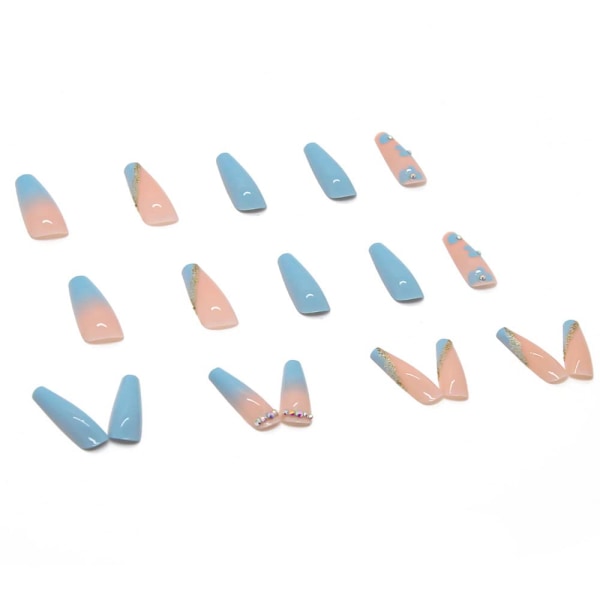 1 ST Nail Art Fake Nails (Z157 Blue Gradient [Glue]) smink