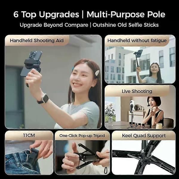 4-i-1 Multifunktionel Magnetisk mini Selfie Stick med 360 Rotation Trådløs Bluetooth Kontrol Magnetisk Telefonholder