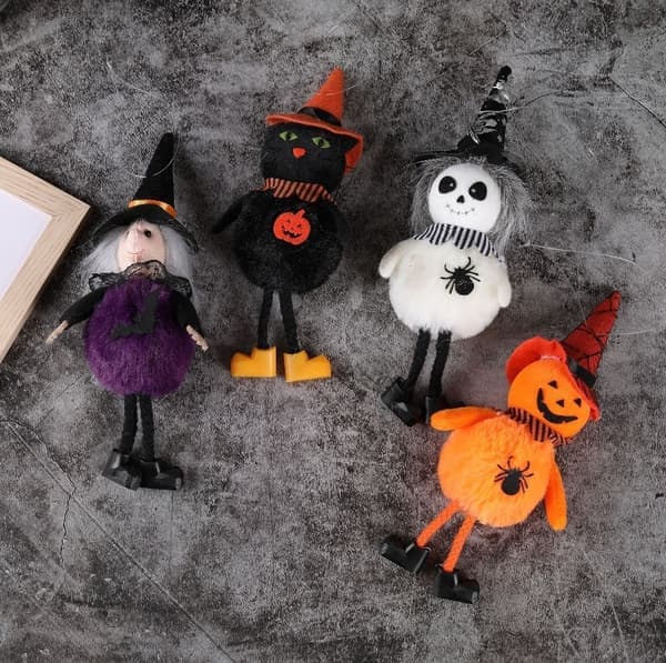 Halloween-ophæng, græskar, heks og sort kat-pynt, 4 stk.