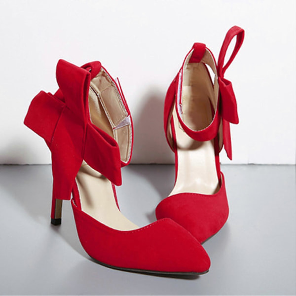 Damskor Sandaler Klackar Mode Sida Rosett Design Spetsig Tå Stiletto för Kvinnor Red 41