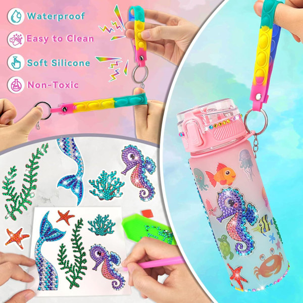 Enhörningspresenter för flickor 4-10 år, DIY vattenflaska pysselset, diamantmålningsset för barn 5-12 år, lila. A