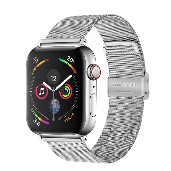 Kompatibelt Apple Watch-rem 38-40mm/42-44mm, rustfrit stål ringspænde metalrem udskiftning-42/44mm sølv