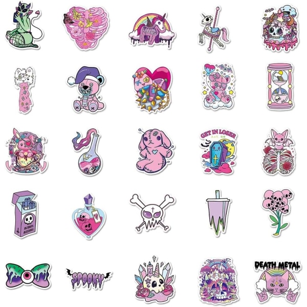 50 personliga rosa gotiska skalle Graffiti vinyl vattentäta klistermärken för bärbara datorer, mobiltelefoner, skateboards, väskor, vattenflaskor