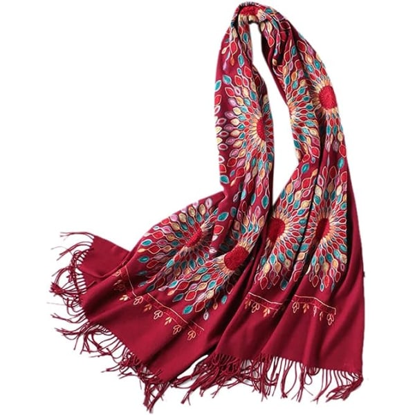 Women's Embroidered Oversize Tassel Shawl Scarf Wraps for Women