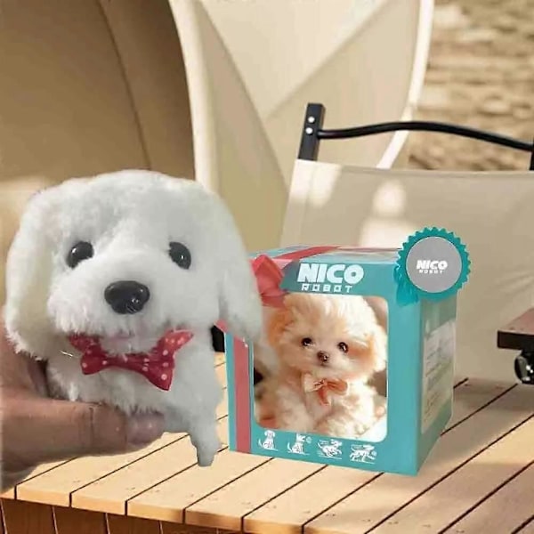 Nico Robot Hund, Min Realistiske Robot Hvalp, Interaktivt Plyslegetøj Der Opfører Sig Som En Rigtig Hvalp, Børnegave White