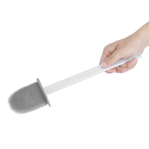 Wall-Mounted Deep Cleaning Toilet Brush with Long Handle and Quick-Drying Holder Set White