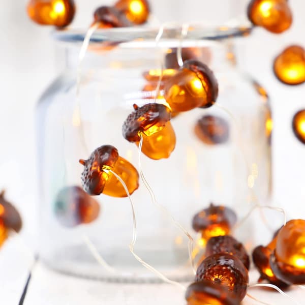 Battery-powered Acorn String Lights with Remote Control for Fireplace and Christmas