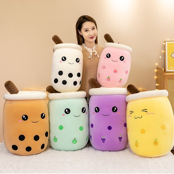 Söt Bubble Tea Plyschleksak Super Mjuk Plushie Fylld Dock Multifunktionell Kudde för Hem Vardagsrum Kontor 25cm Brown