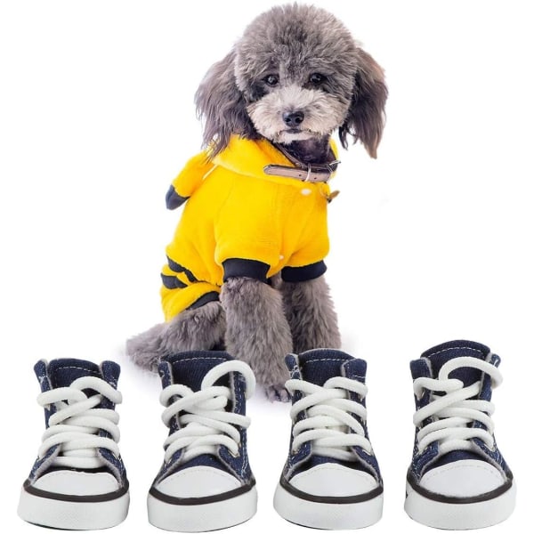4 st Pet Dog Puppy Canvas Sportskor, Sneakerboots, Utomhus halkfria kausala skor (4#, blå)