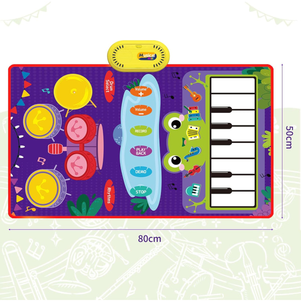 Babyleker 12-18 måneder, 2 i 1 pianomatte og trommematte, læringleker, sensoriske leker for småbarn, gaver til 1 år gamle gutter, jenter, tvillinger, bursdagsgaver