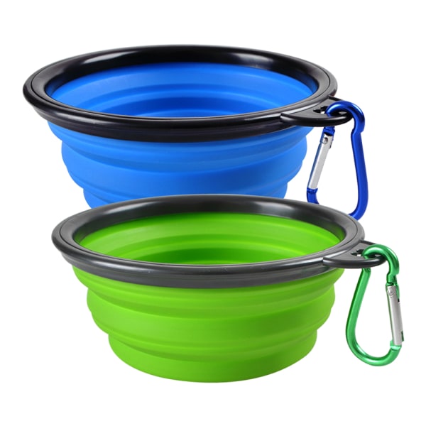 Collapsible Dog Bowl , 2 Pack Travel Dog Bowls For Cats & Dogs, Folding Dog Bowls Food Dishes With Carabiner Clip-Blue+Green